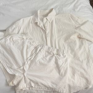 Women’s linen matching button up and shorts set
